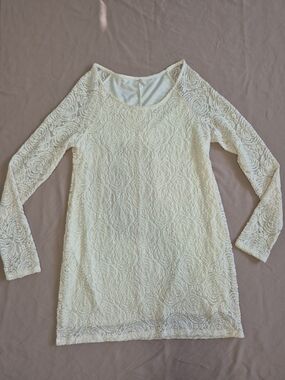 Pink Blush Lace Maternity Dress Medium Ivory Off White Rose Lace LongSleeve Baby